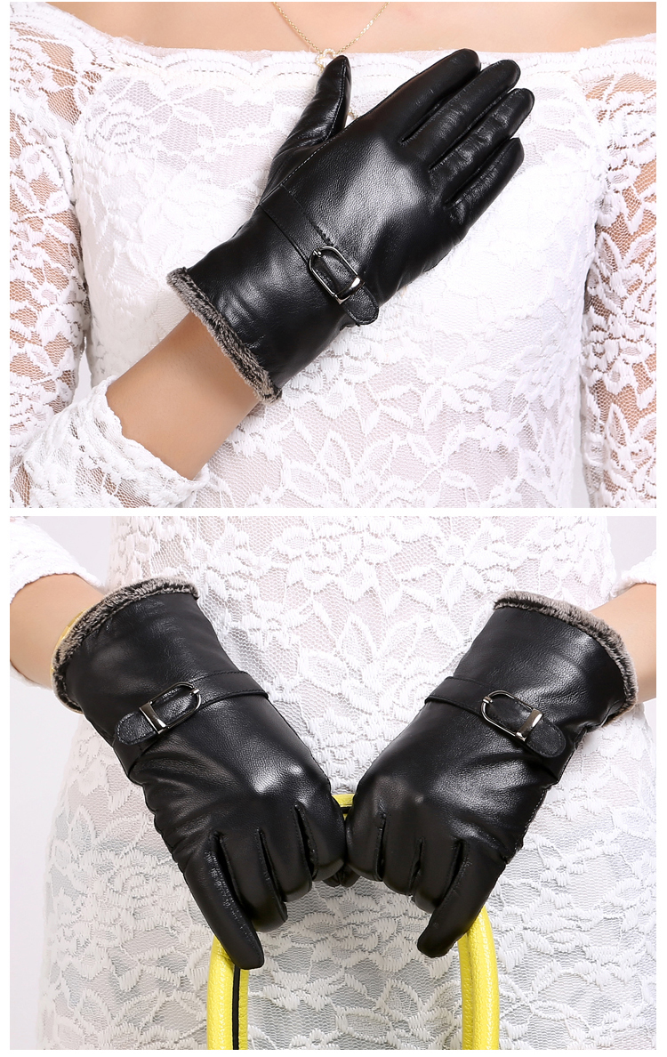 真皮手套女式冬季加厚加绒毛口保暖户外骑行开车皮手套
