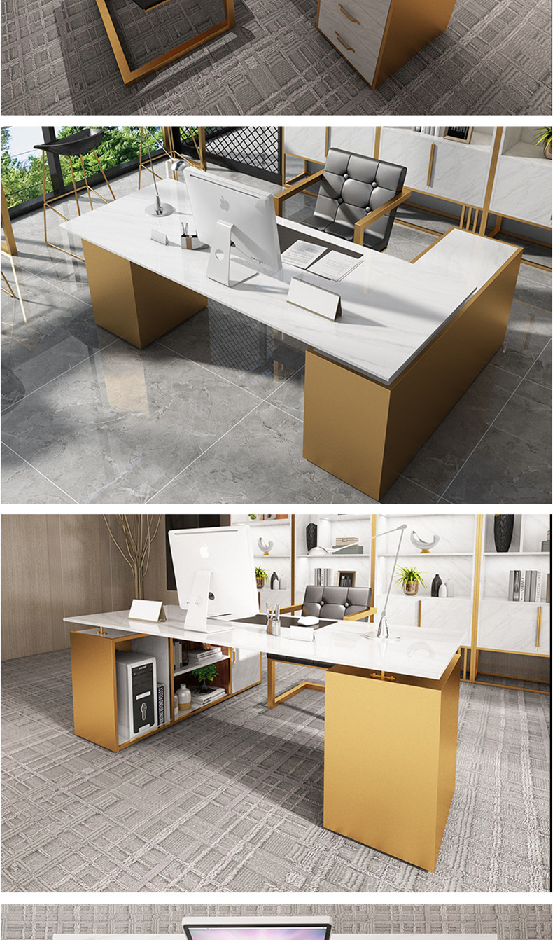 梵若曼电脑桌/写字台fy1007 北欧轻奢大理石总裁办公桌家用书房带柜子