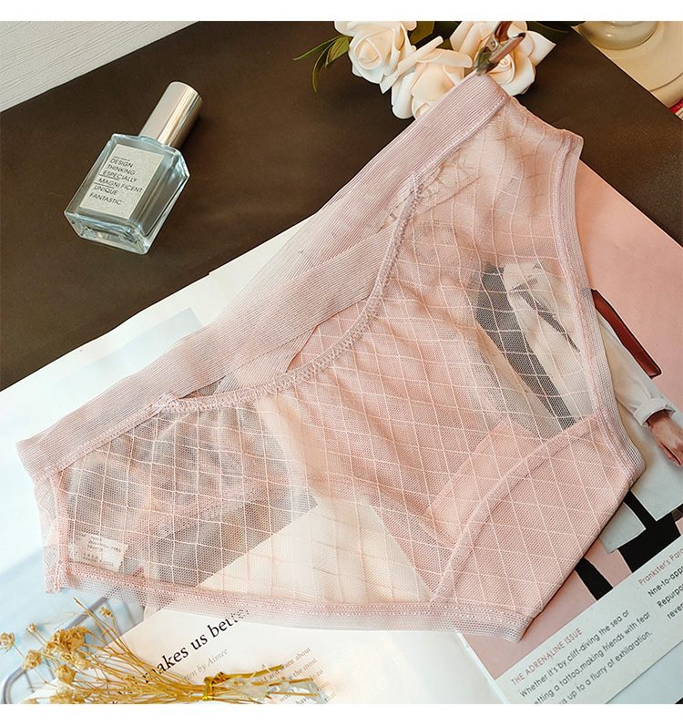 欧美舒适柔软轻薄网格蕾丝网纱后交叉镂空性感透视女生内裤卓思哲