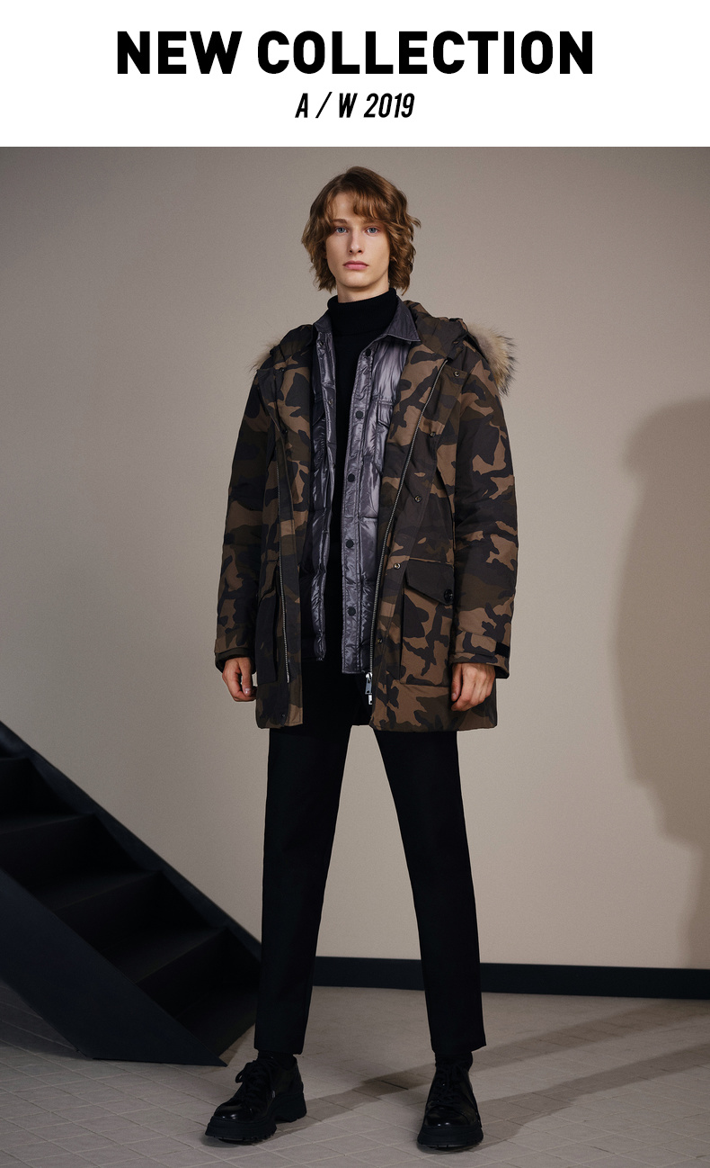 gxg男装2020冬季热卖商场同款迷彩潮流加厚男士工装中长款羽绒服