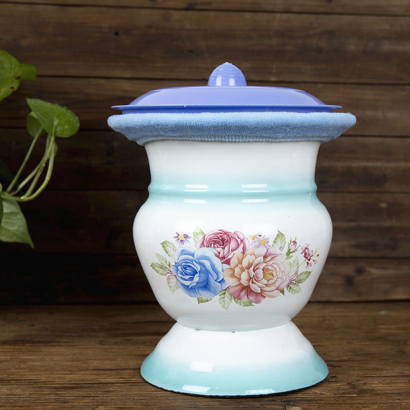 痰盂搪瓷尿桶成人尿盆带盖搪瓷防臭家用起夜桶老人卧室加厚尿壶 矮白