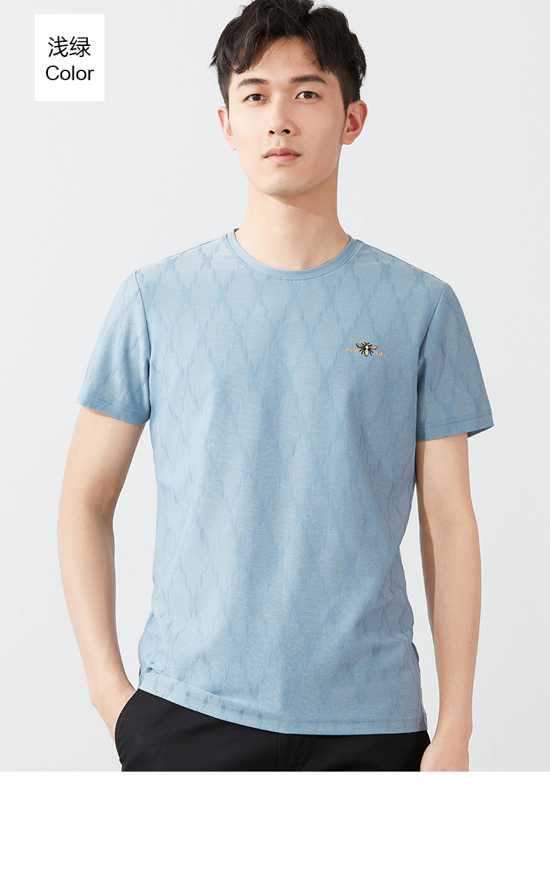 雅鹿短袖t恤男薄款圆领休闲2021夏季新品时尚潮流纯色百搭印花t恤衫t