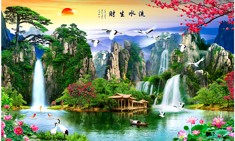 大型壁画客厅电视背景墙纸 沙发卧室墙纸自粘一帆风顺无缝墙布 德国