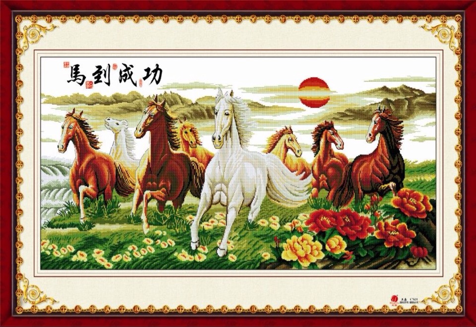 客厅沙发背景墙贴画 卧室贴纸马到成功自粘墙画客厅八骏图现代印