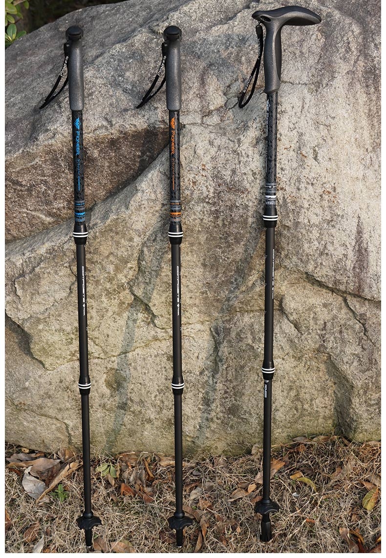 开拓者(pioneer)碳素轻三节杖户外登山杖手杖拐杖内锁伸缩拐棍爬山