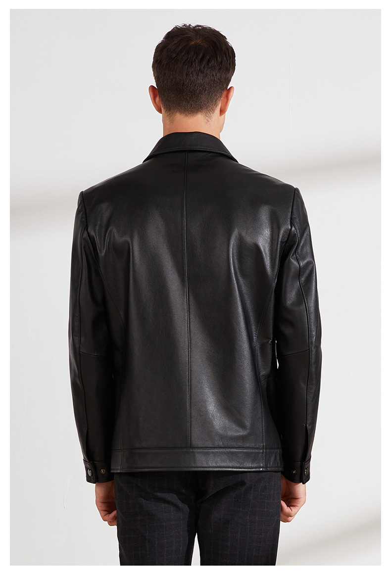 雪豹2019秋季新款牛皮男士皮衣休闲商务真皮夹克外套