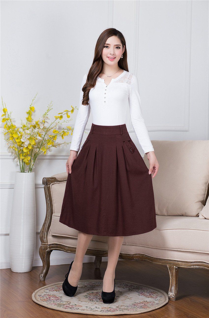 中老年半身裙春夏高腰大码长裙中年妈妈过膝棉麻裙子中长款半截裙浅