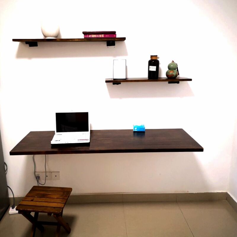檀星星实木壁挂书桌写字台电脑桌书架一字隔板桌子学习桌置物架挂墙桌