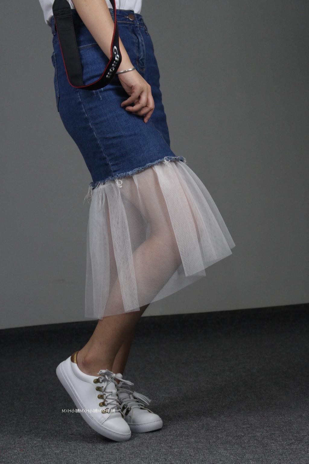 2021秋冬新款透明网纱裙拼接衬裙中长款单层透视半身裙蕾丝边罩裙深