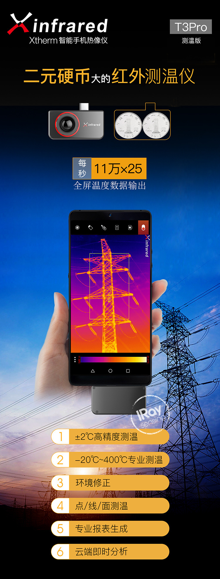 艾睿红外热成像仪手机热像仪xinfraredt3s测温热成像仪小巧便携多功能
