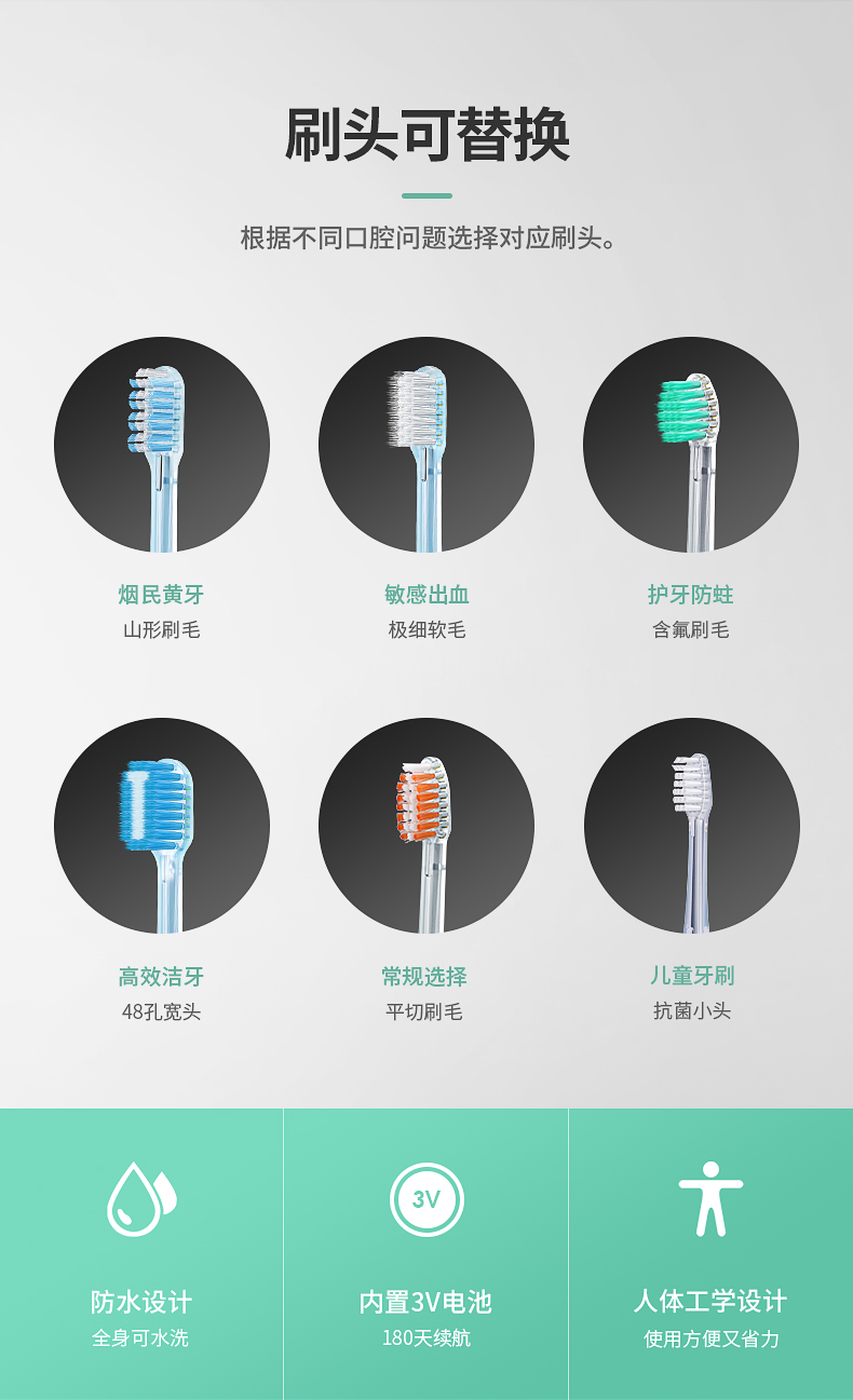 kissyou日本负离子牙刷头牙缝刷头 情侣套装牙刷头2支 h37刷头2支装