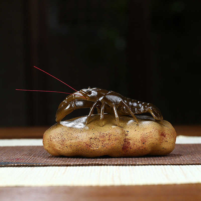 宜興紫砂茶寵變色螃蟹八方來財荷葉石頭蓮子工藝品擺件創意