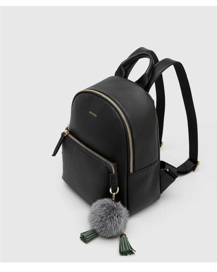 红谷真皮双肩包女2020新款头层牛皮毛球背包软皮大容量休闲旅行包