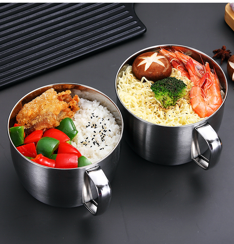 不锈钢带盖饭盒学生宿舍泡面碗单个便当盒餐盒大号方便面汤碗餐具蓝色