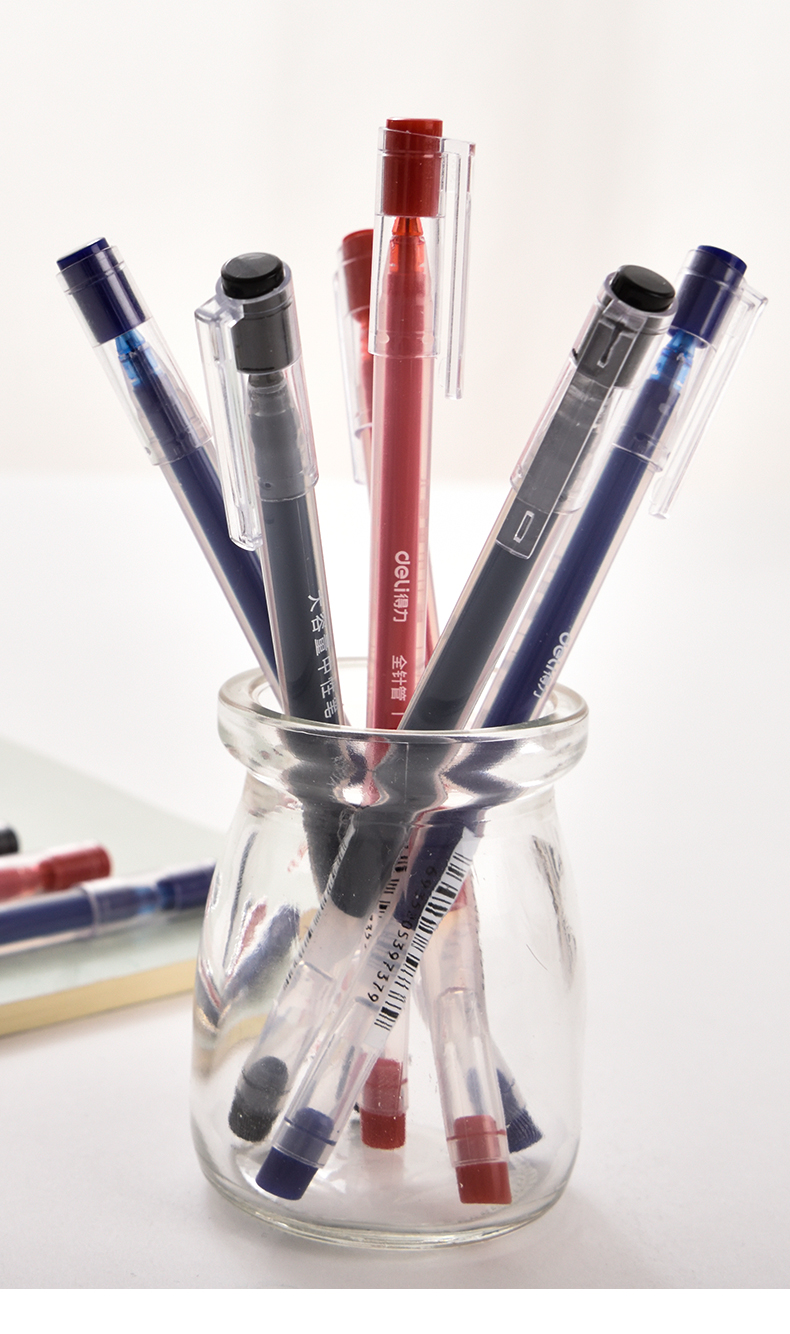 得力deli60支装大容量中性笔一次性水笔碳素笔学生用05mm黑色全针管