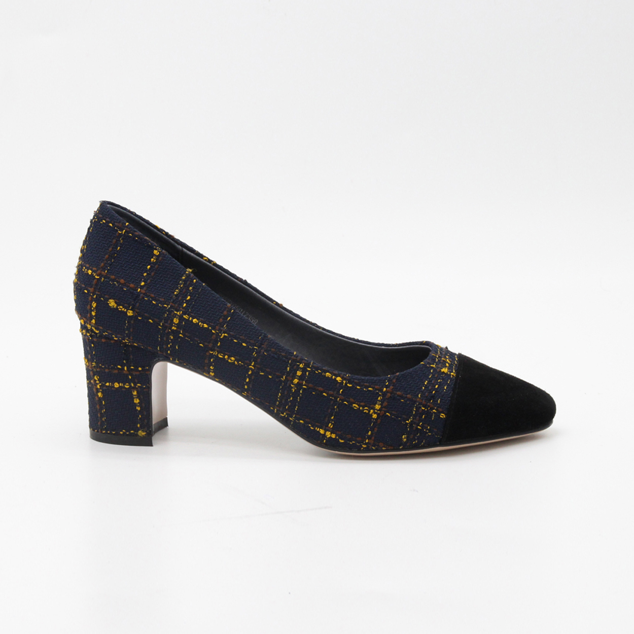 rebacca瑞贝卡女鞋2019秋款正装系列经典格子布方跟撞色舒适橡胶大底