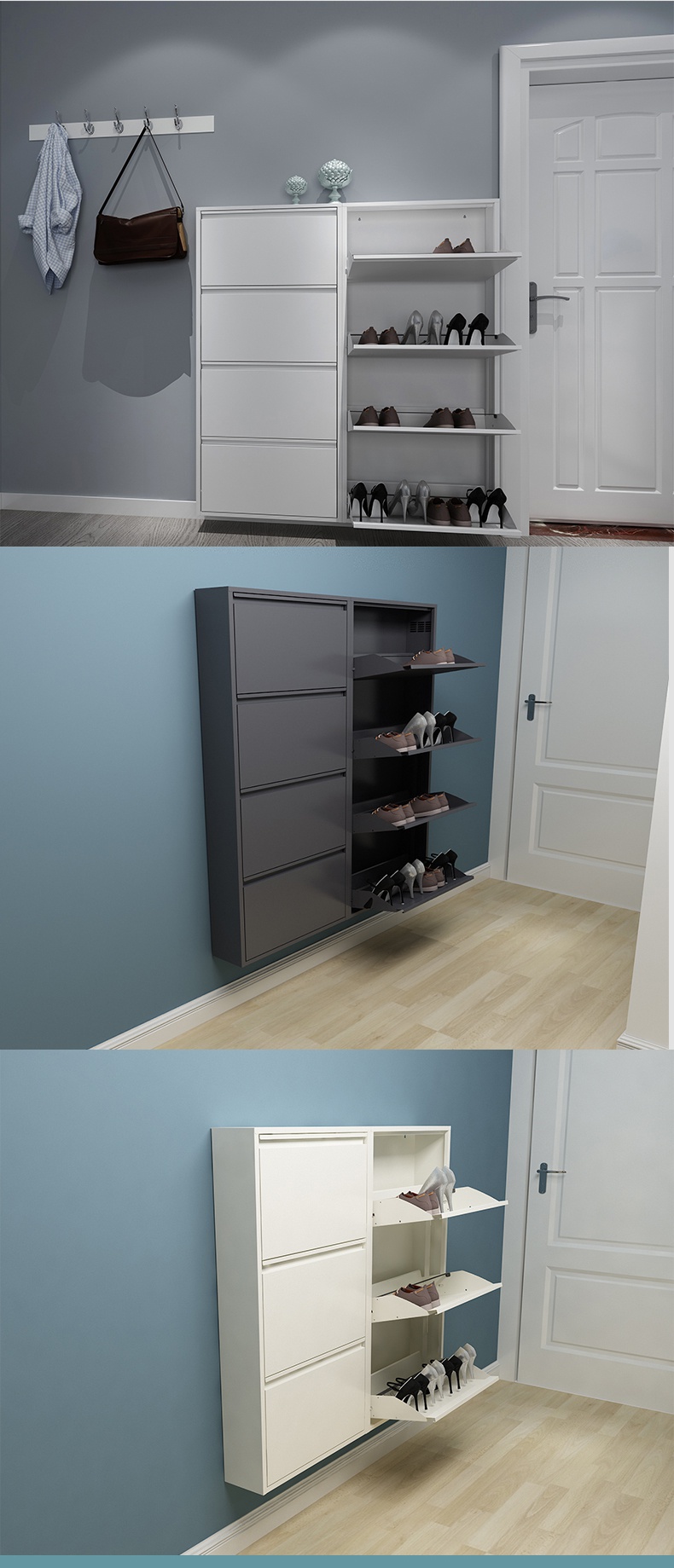 寻木匠15cm超薄钢制翻斗鞋柜挂墙悬空窄鞋橱小户型玄关柜北欧风现代