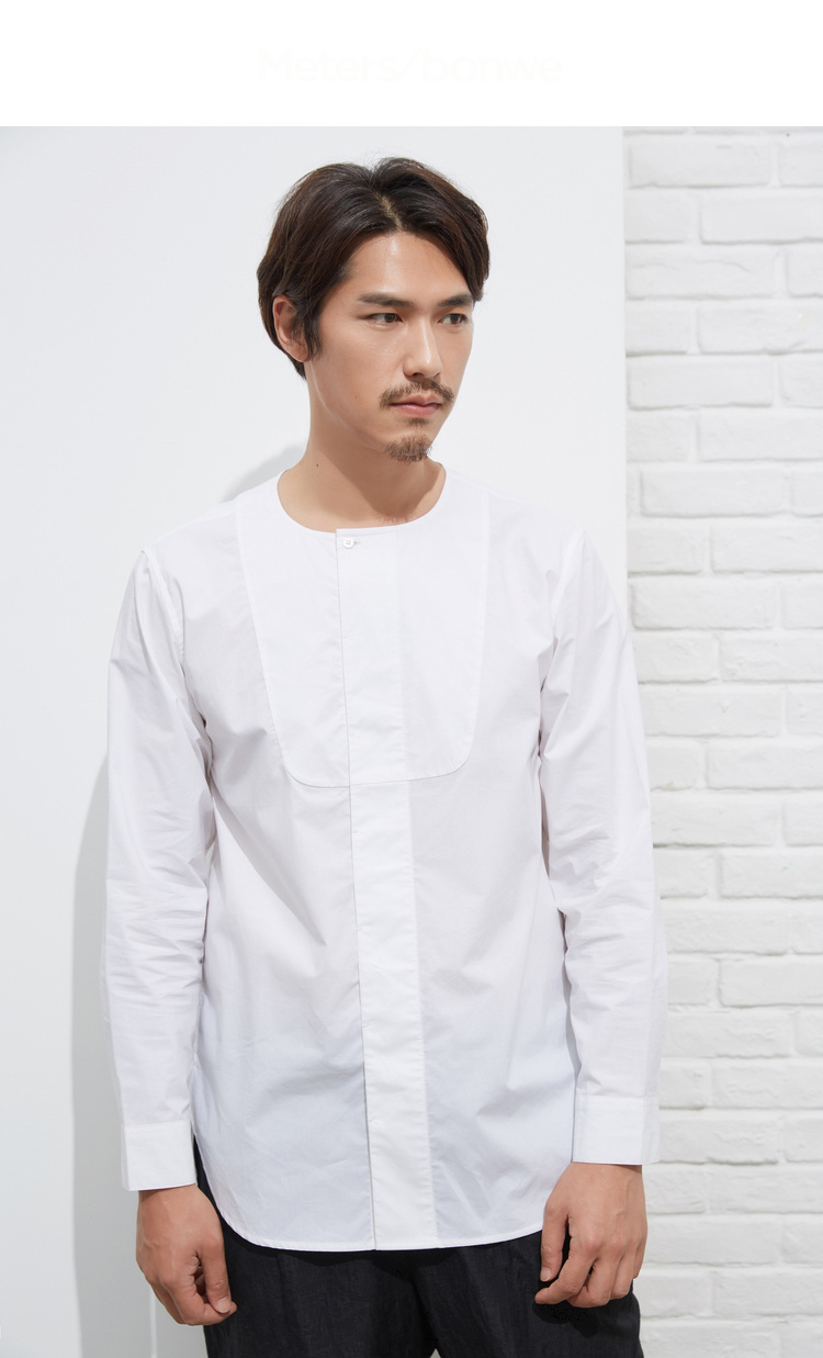 9,分享商品可得券]chin祺春款中国风无领长袖衬衫男潮流休闲潮流男士