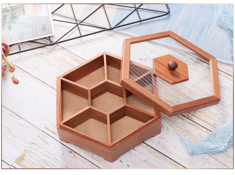 木质分格带盖干果坚果盒创意家居桌面小吃糖果木制果盘果篮松木果篮