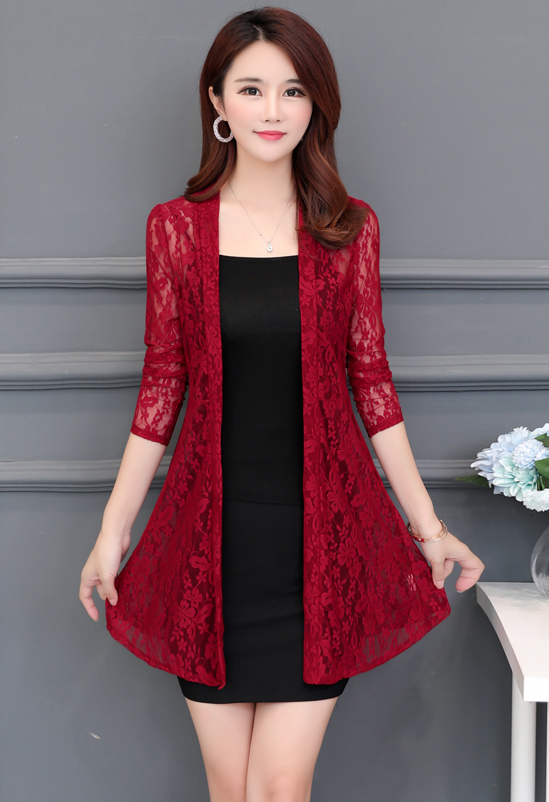 蕾丝开衫女春夏新款中长款上衣薄纱修身显瘦镂空防晒衣外搭空调衫