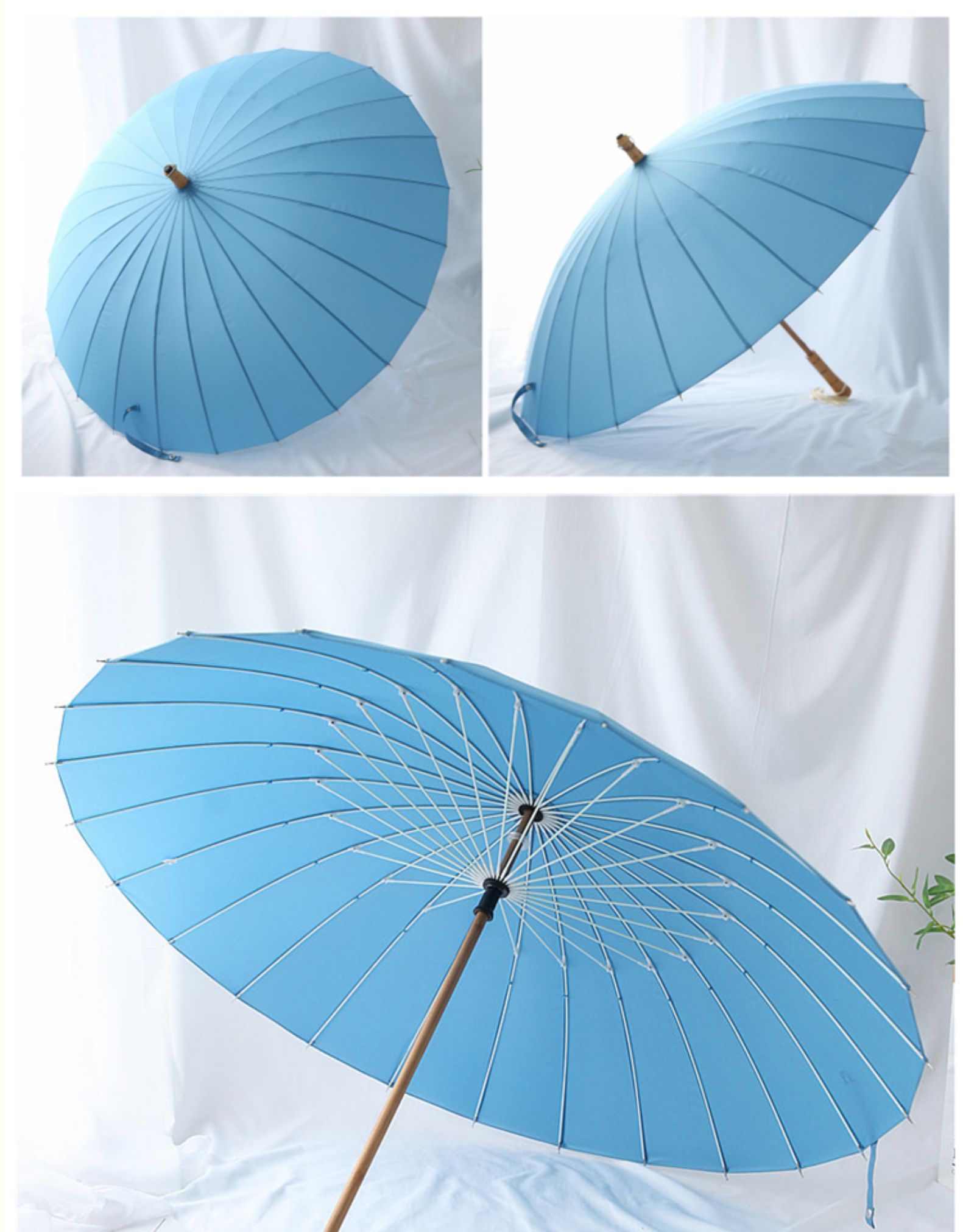 封后雨伞复古风汉中国风木质直柄伞24骨竹伞黑白男女长柄伞晴雨伞