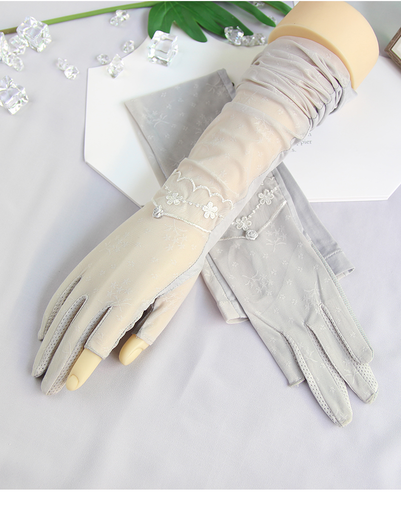 夏季开车防晒手套女薄款冰丝加长透气防滑触屏骑行护臂袖套