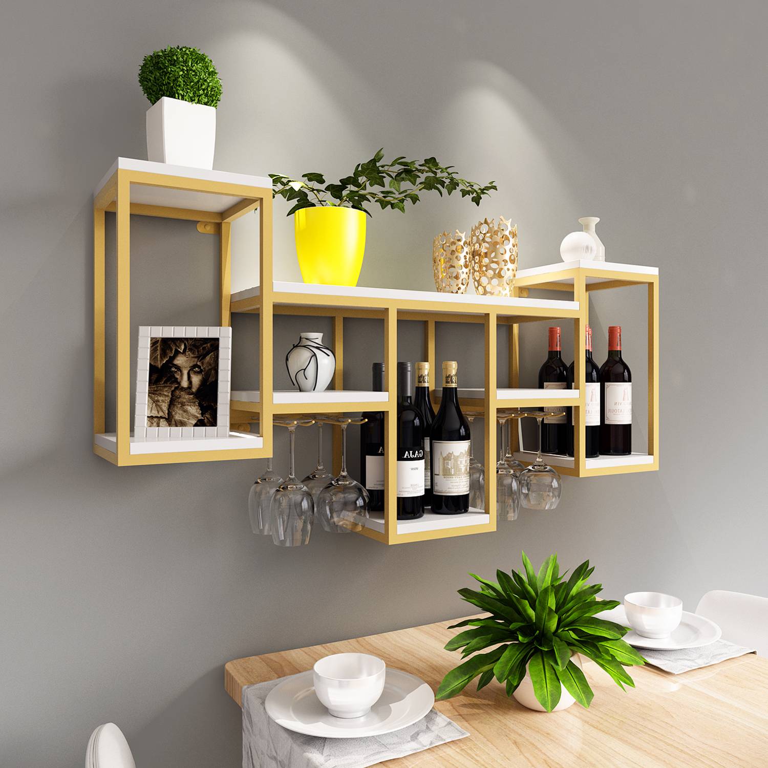 轻奢创意铁艺红酒杯架倒挂壁挂式酒柜酒架墙上置物架悬挂壁挂家用