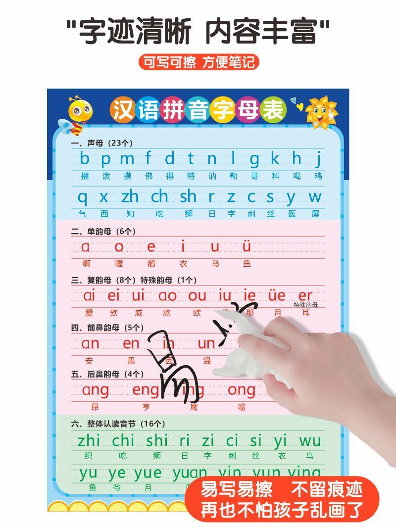 全套声母韵母整体认读音节一年级aoe儿童汉语拼音字母表推荐40x60cm