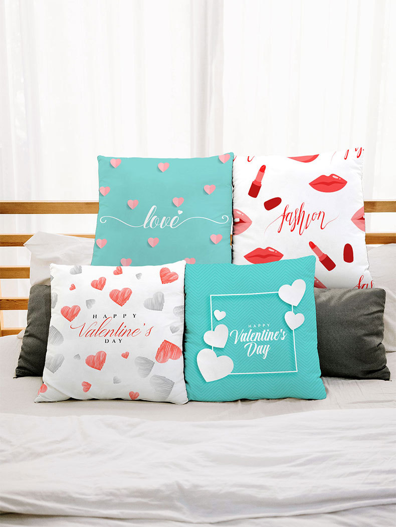 2个装 情人节枕套四件套桃皮绒靠垫汽车沙发抱枕坐垫来图定制