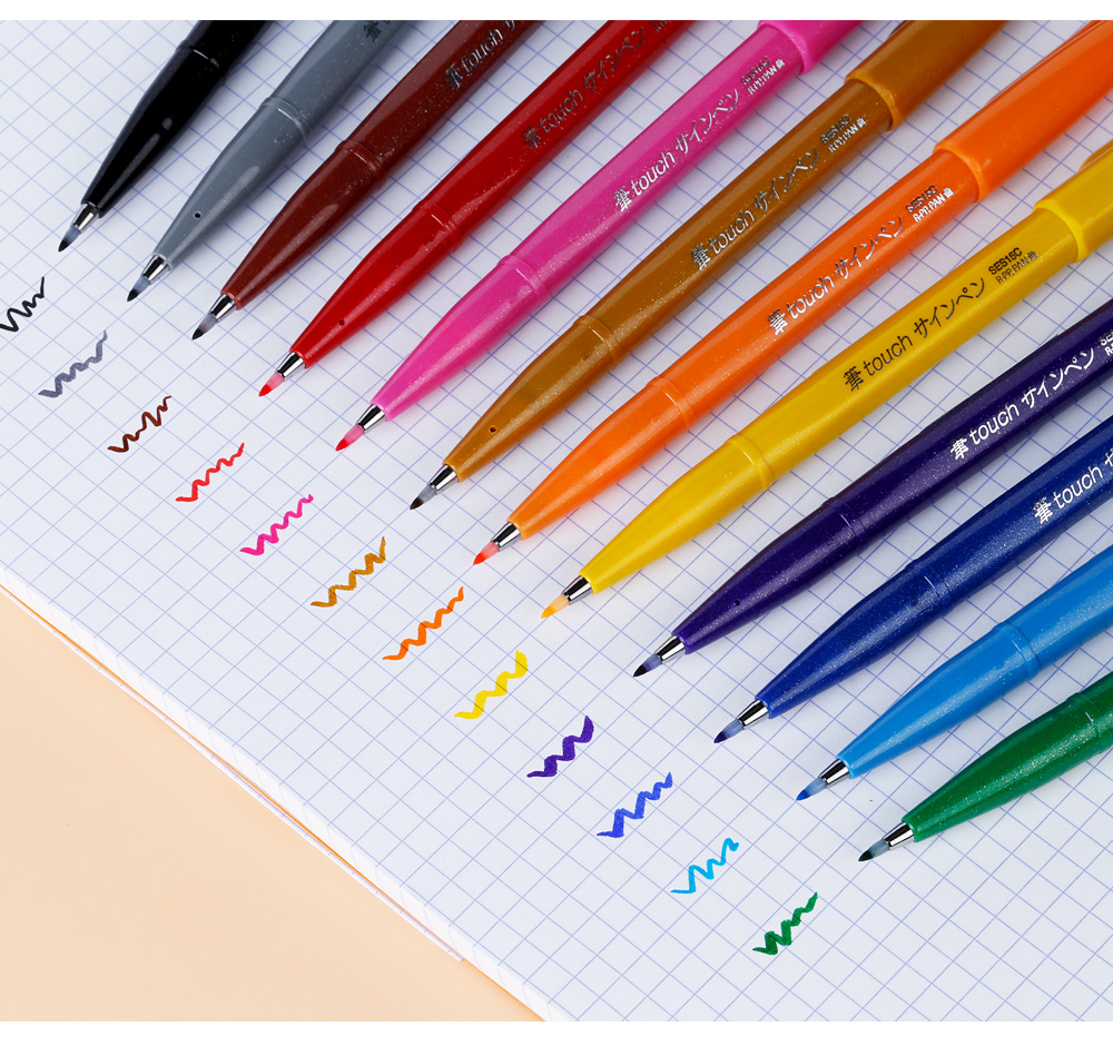 日本pentel派通touch软头毛笔brush软笔彩色秀丽笔手账贺卡书信练字