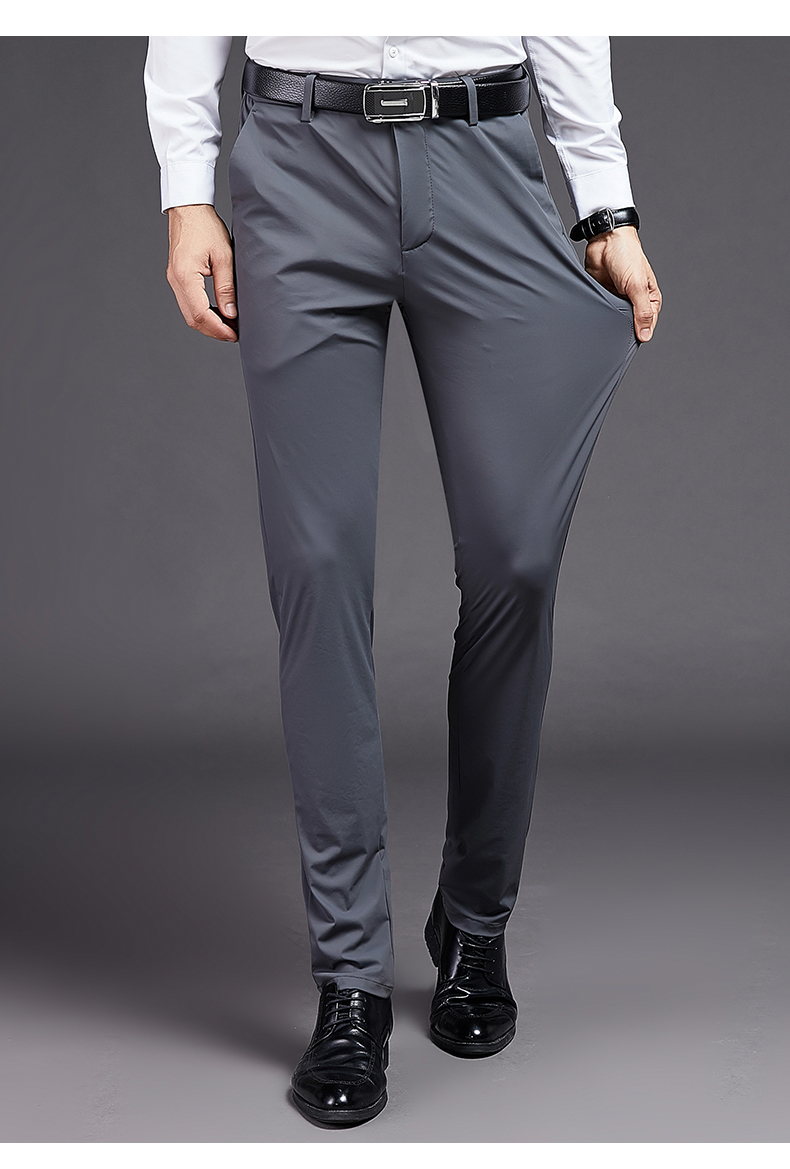 正品男士夏天穿的冰丝休闲裤男士修身微跨小脚裤薄款西裤夏季坠感速干