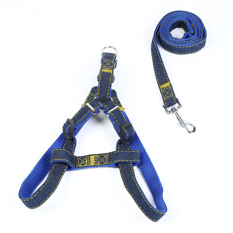 牛仔粉色两件套s建议27斤狗狗遛狗牵引绳牛仔胸背套装带泰迪狗链子