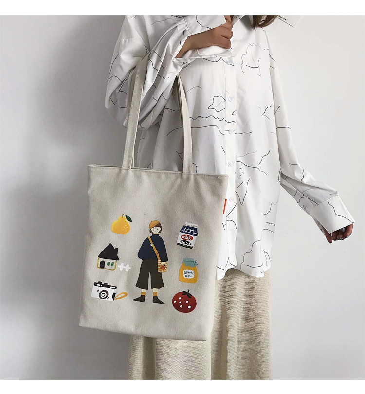 日韩帆布包卡通布袋包女单肩大包学生上课手提袋日系文艺帆布袋潮