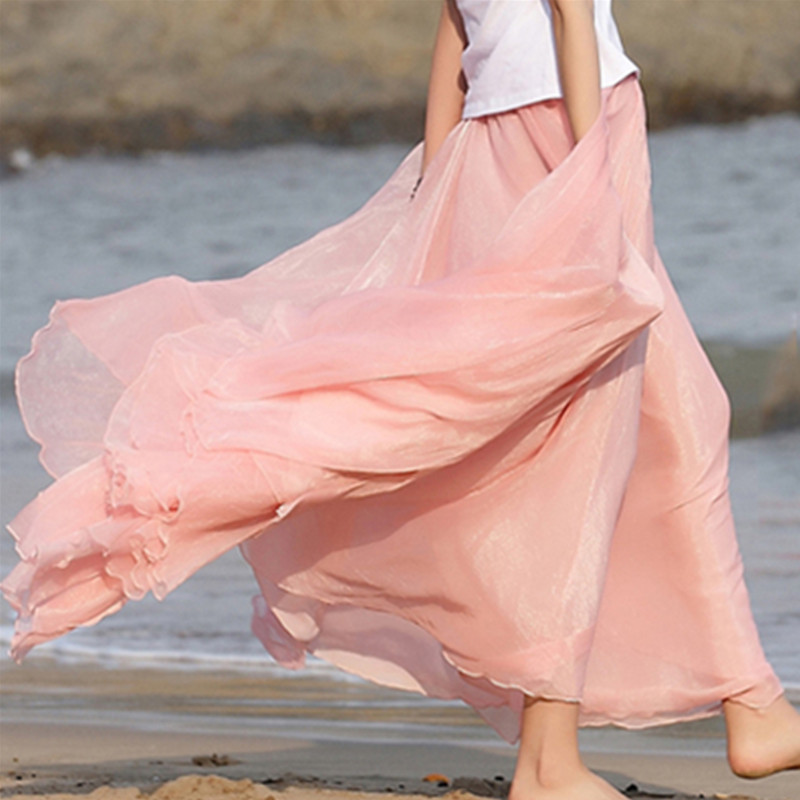 《半身裙长裙2021新款雪纺裙8米大摆半身拖地裙金丝雪纺仙女裙长款