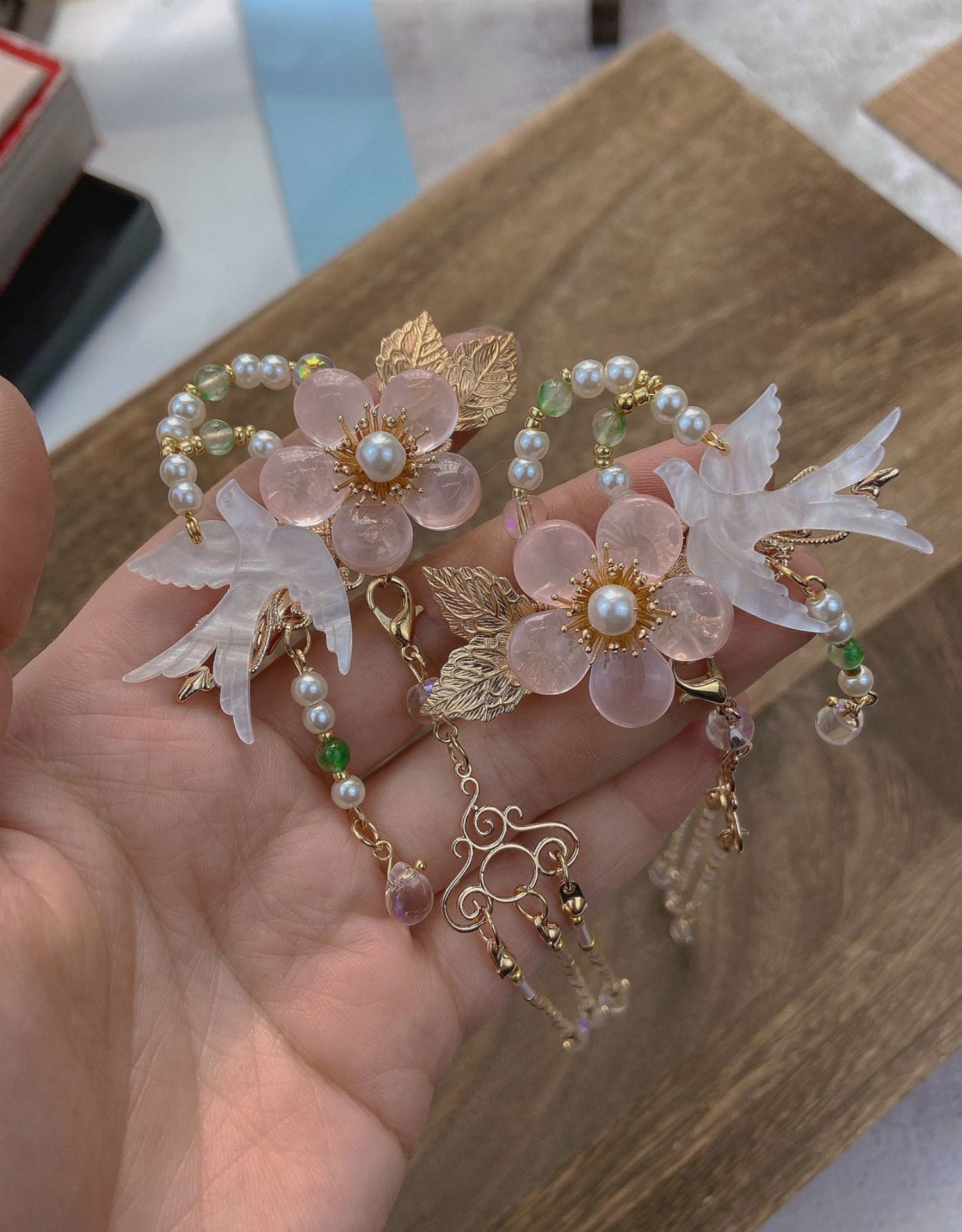 春日燕原创手工燕子发夹汉服配饰古风流苏头饰对夹发饰春日燕一对