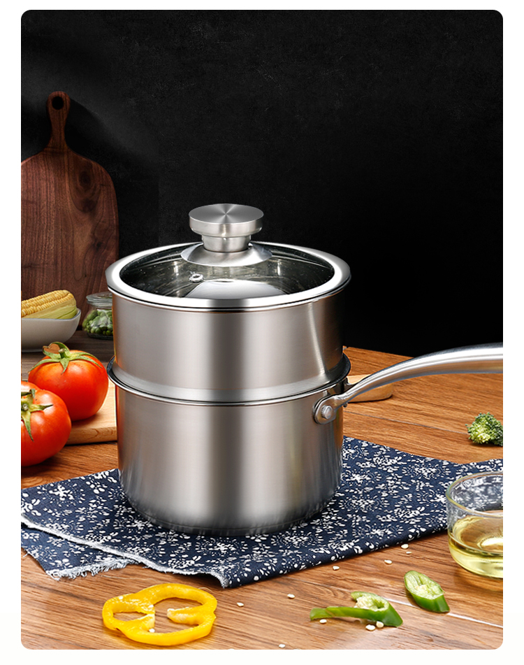 奶锅304不锈钢奶锅加厚双层不粘锅迷你蒸锅儿童电磁炉汤锅煤气灶家用