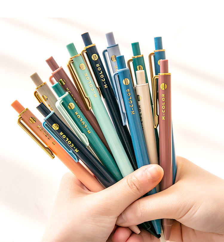 复古按动中性笔高颜值ins彩色笔学生做笔记05黑笔套装香芋奶昔黑色