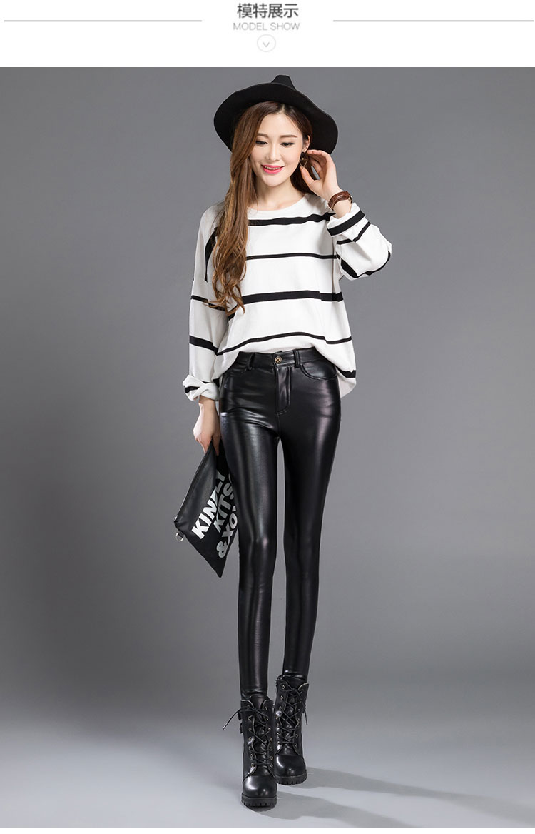 皮裤女士秋冬季打底裤外穿黑色2019新款高腰加绒加厚pu紧身小脚裤