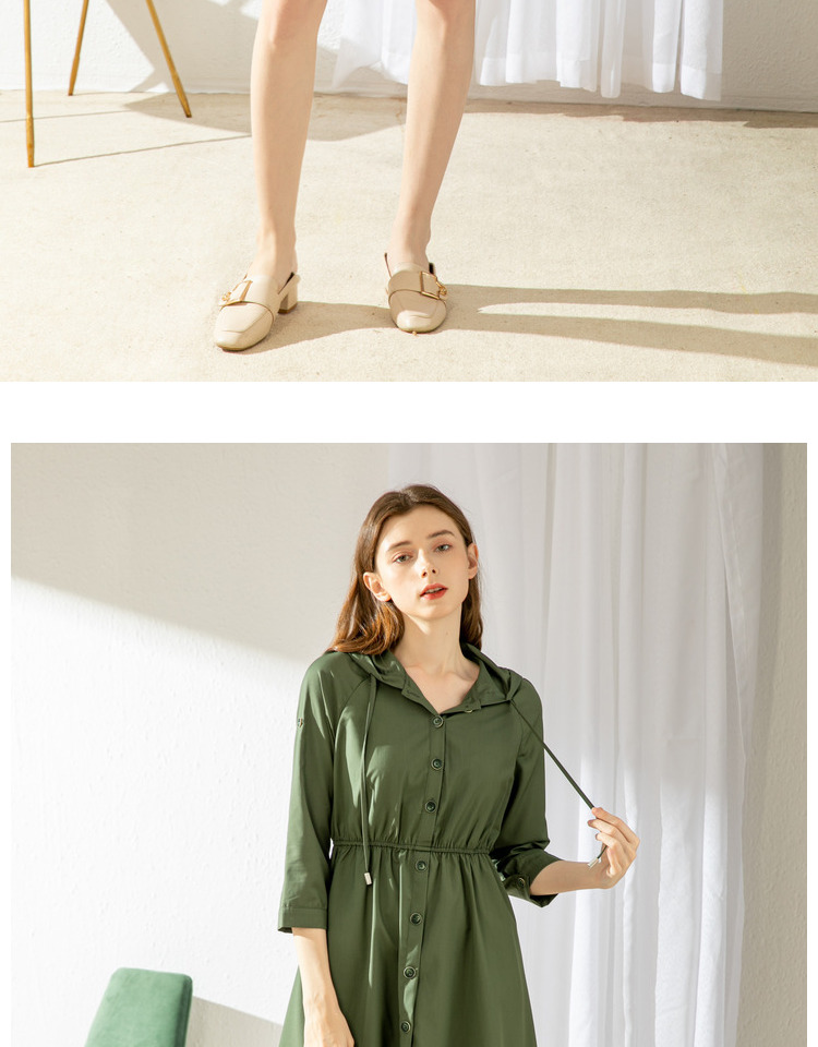 依尚街区休闲松紧腰连衣裙女装新款2020春连帽中袖a字裙中裙百搭