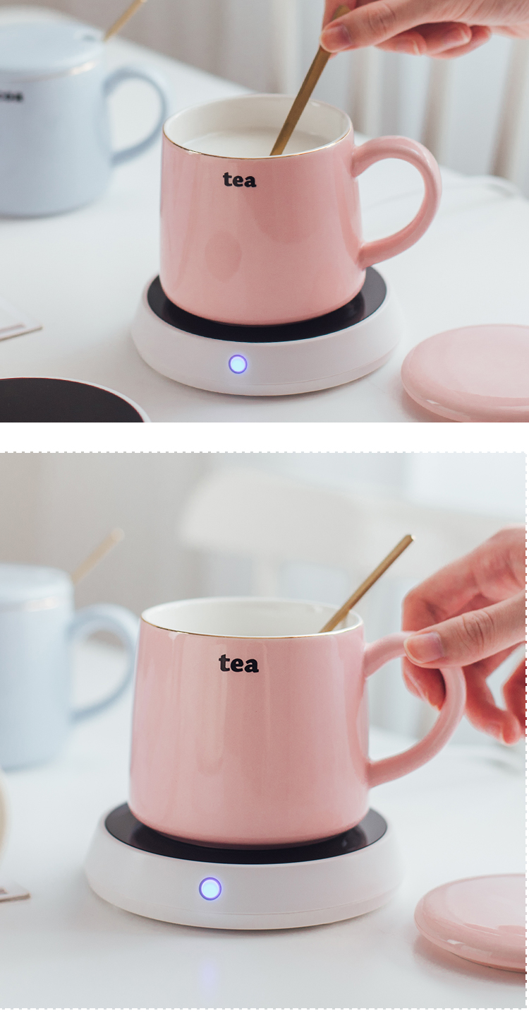 封后55创意自动恒温马克杯带盖勺个性牛奶咖啡保温陶瓷杯生日潮流