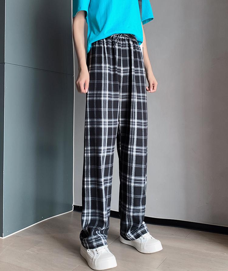 maycaur格子裤子女夏季薄款垂感高腰显瘦阔腿裤小个子休闲长裤高街