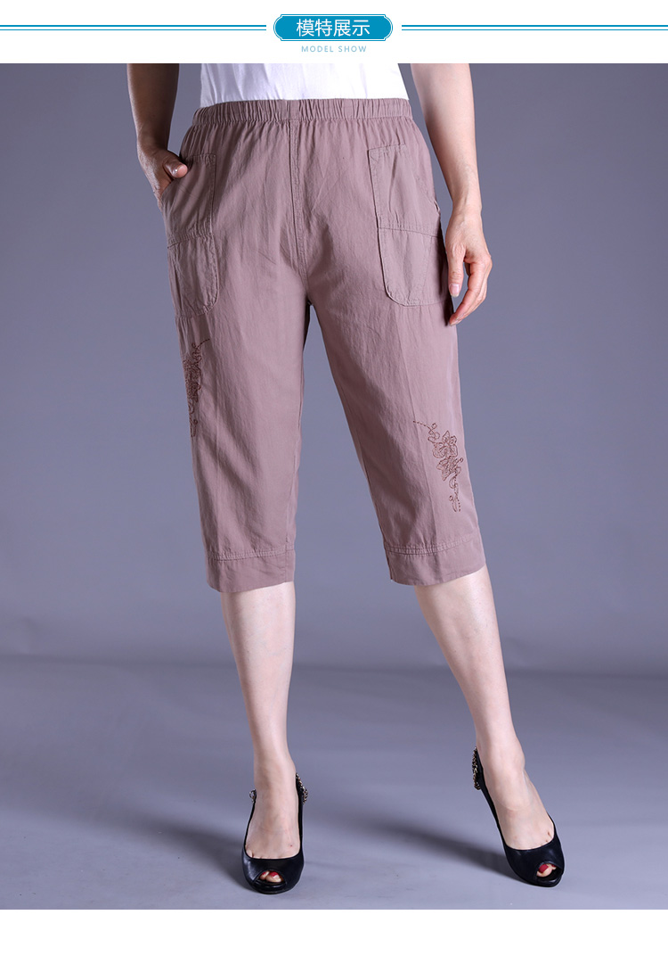 中老年女裤全棉妈妈裤子夏季薄款松紧腰中裤老人裤女奶奶裤
