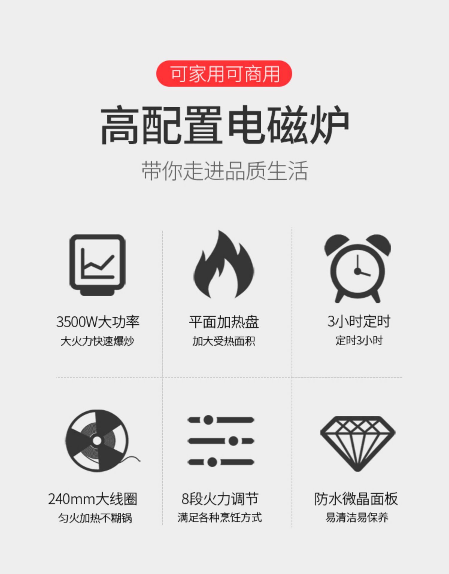 志高 商用电磁炉3500w大功率平面节能家用爆炒大锅灶电灶食堂台式