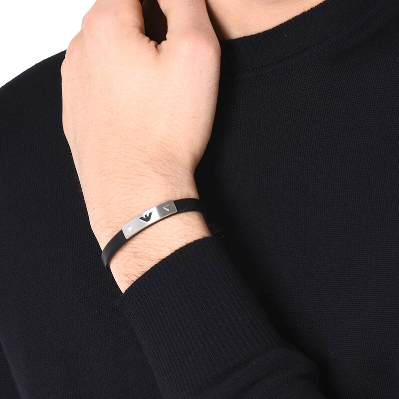 emporioarmani阿玛尼手链男士时尚饰品鹰标手环商务皮质编织风男士