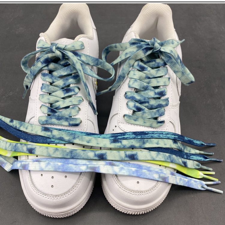 《荧光绿aj1激光极光蓝af1空军一号烟灰牛仔天蓝渐变彩色绳扎染鞋带