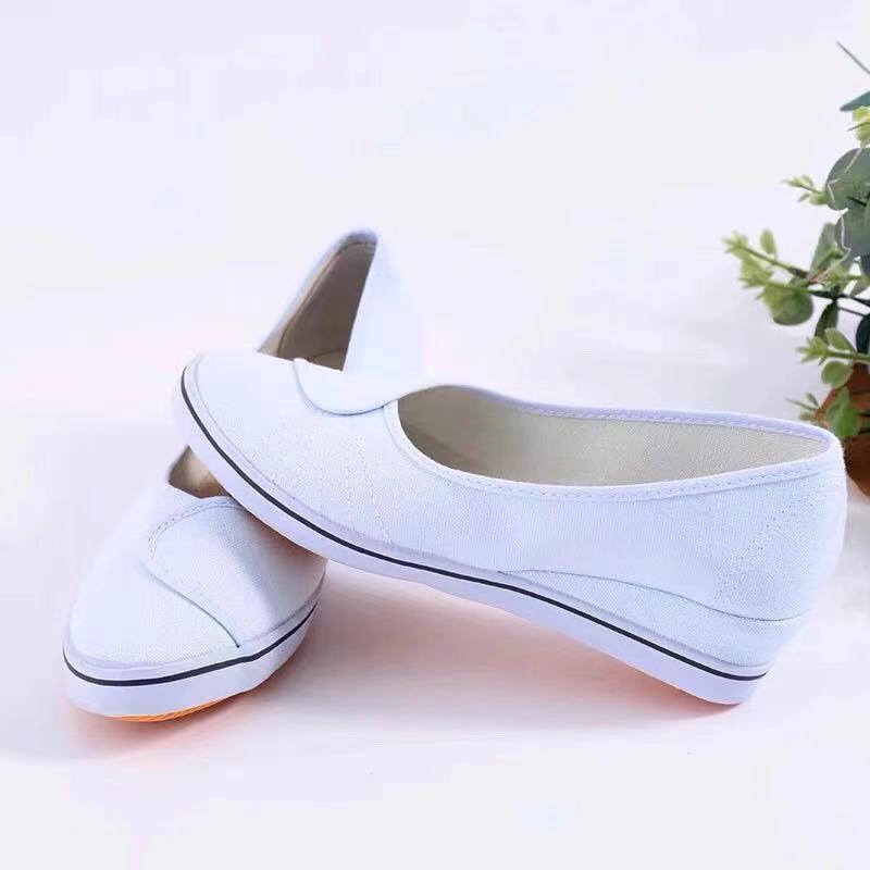 《白色护士鞋 34 女款内增高白色护士鞋布鞋一脚蹬帆布鞋工作鞋坡跟鞋