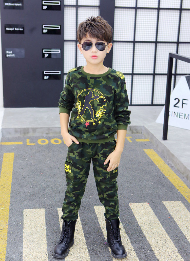 男童春装套装2021新款中大童春秋款迷彩服男孩军装运动休闲两件套