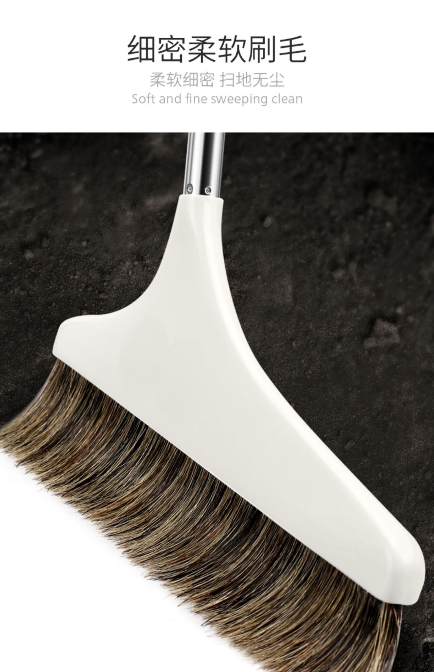 不易粘发马毛扫帚簸箕组合单个垃圾铲 蓝绿色单扫把(纯猪鬃定制版)