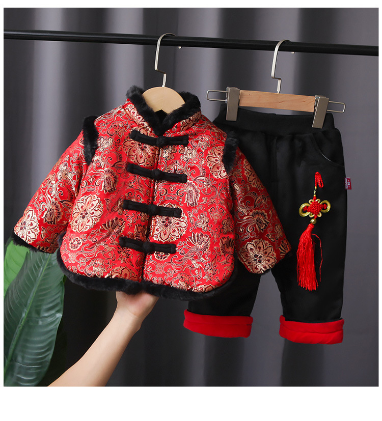 儿童过年拜年服宝宝中国风礼服汉服男童唐装婴儿加绒加厚冬装套装