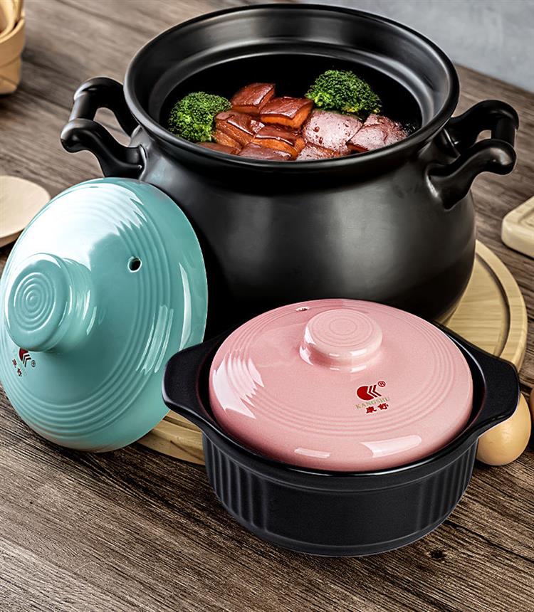 砂锅陶瓷煲炖汤锅家用耐高温燃气明火直烧沙锅大容量彩色瓷煲粉色烫煲